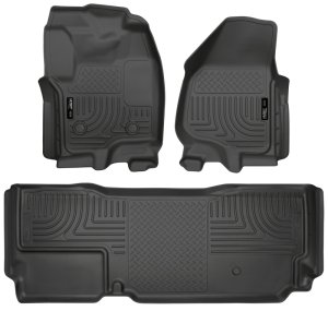 Ford F-250 Super Duty Floor Liners - Front + Rear - Husky Liners - WeatherBeater Combo - Black - 2012